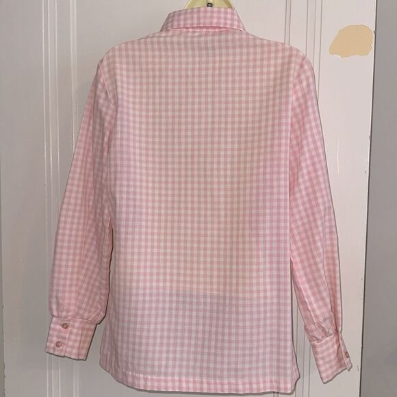 Vintage 70s Catherine Carr Pink & White Check Long Sleeve Polyester/Cotton Shirt - Picture 6 of 9